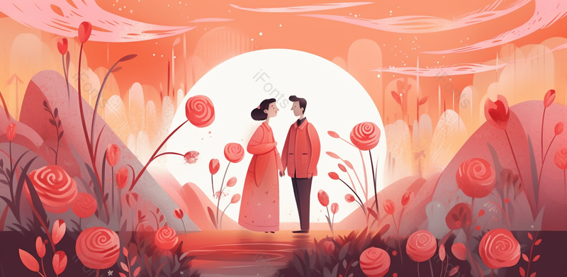 粉色山丘浪漫情侣牵手恋爱手绘插画,插画/手绘图,插画/手绘图库,插画/手绘图下载,插画/手绘